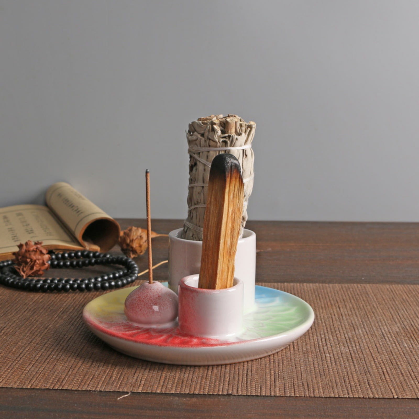 Multipurpose Ceramics Incenses Burners Holders for Santo Incenses Cones and Sages with Ashes Collector Tray