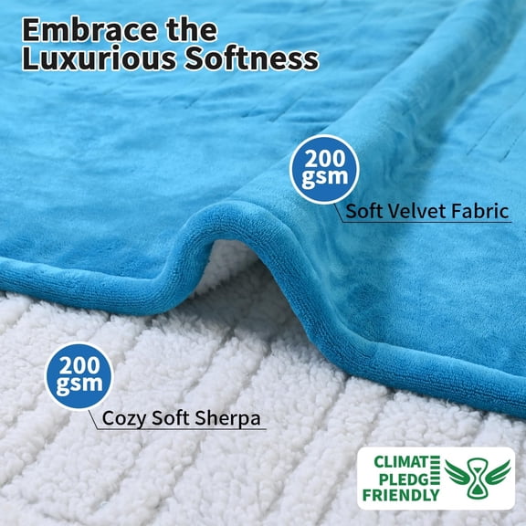 Electric Blanket Queen Size, Dual Control Heated Blankets with 0.5-12H Auto-Off and 10 Heating Levels, Soft Velvet to Warm Sherpa, Overheat Protection, ETL Certified, Machine Washable, 84" × 90"