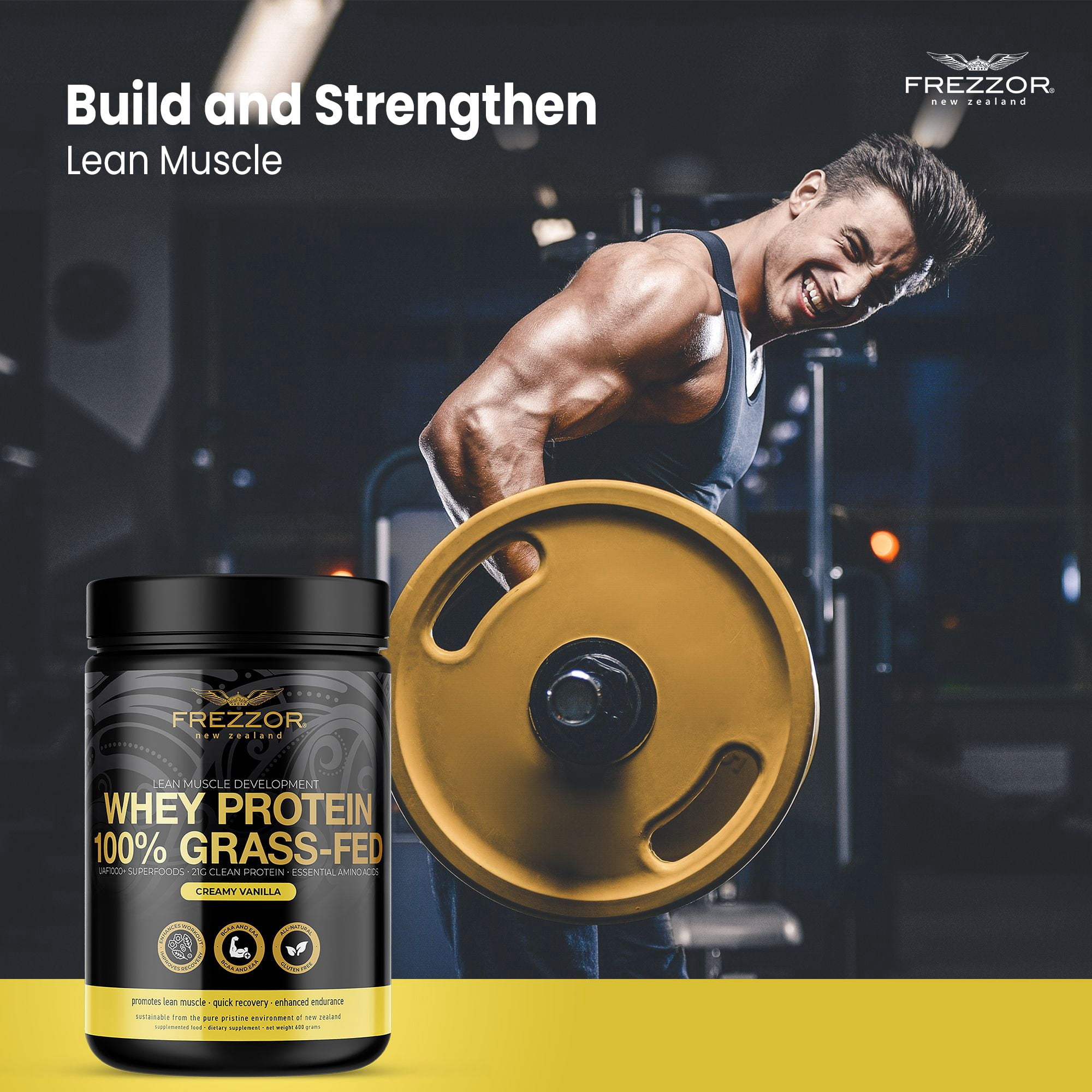 FREZZOR New Zealand 100% Grass-Fed Whey Protein Powder, Vanilla, Keto Friendly, No Added Sugar, No Preservatives