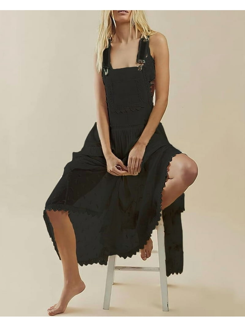 Chouyatou Women's Laced Embroidered Tulle Bib Dress Casual Loose Adjustable Straps Maxi Dress(Black,L) - Walmart.com Chouyatou Women's Laced Embroidered Tulle Bib Dress Casual Loose Adjustable Straps Maxi Dress(Black,L) - Walmart.com