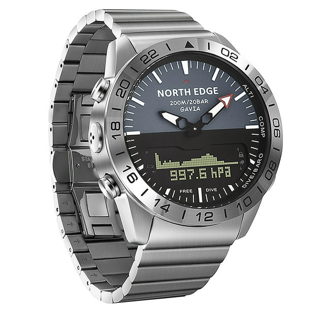 Mirar NORTH EDGE Reloj analógico digital deportivo para hombre, reloj de buceo, reloj de pulsera empresarial de acero completo, altímetro, brújula, 200 m, resistente al agua