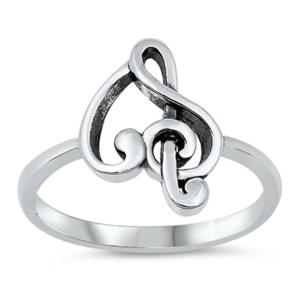 Wide Music Note Treble Clef Ring New .925 Sterling Silver Band Sizes 5-10 