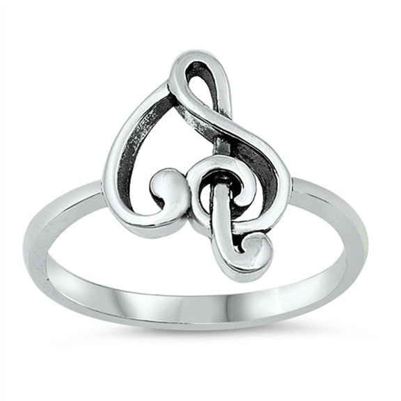 Oxidized Heart Music Love Clef Note Ring .925 Sterling Silver Band Jewelry Female Male Unisex Size 9