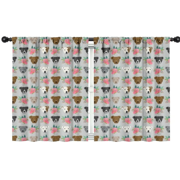 Blackout Kids Curtains,Cute Pitbull Terriers Dog and Flower Childrens Insulated Curtains Set Of 2,Bedroom Essentials,Toddler Room Decor 42"x54"(106x137cm)