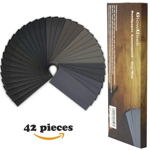 Glowgeek 120 To 3000 Grit Sandpaper Assortment, Dry/Wet, 9 X 3.6 Inch, 42 Pieces
