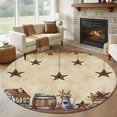 thumbnail image 2 of Round Area Rug 8ft,Country Star Farm House Barrel Washable Carpet Non-Slip Runner Accent Rugs Indoor Floor Mat for Bedroom Living Room Decor,Berry Retro Wooden, 2 of 9