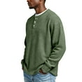 thumbnail image 4 of Lumtrix Men's Waffle Henley Shirts Crewneck Lightweight Top Long Sleeve Causal Button Down Pullover T Shirt Army Green XL, 4 of 7