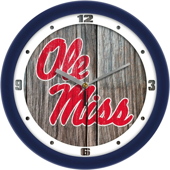 Ole Miss Rebels 11.5'' Suntime Premium Glass Face Weathered Wood Wall Clock