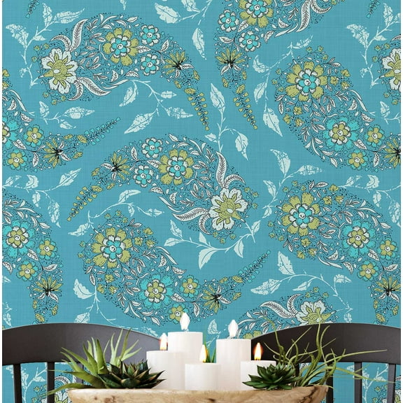 S4Sassy Peel & Stick Vinyl Wallpaper, Paisley Botanical Wallpaper Contact Paper Waterproof - Blue, 25"X 120", Removable Wall Covering For Home Decor In Bedrooms, Renter Spaces, Cabinets