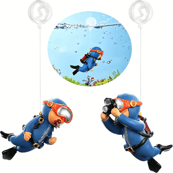 XIBUFE 2-Pack Cute Little Diver Aquarium Decorations,Floating Aquarium Accessories for Fish Tanks