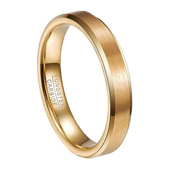 NUNCAD 4mm Gold Tungsten Carbide Ring for Men Women Matte Finish Beveled Edges Wedding Band Comfort Fit Size 5-12