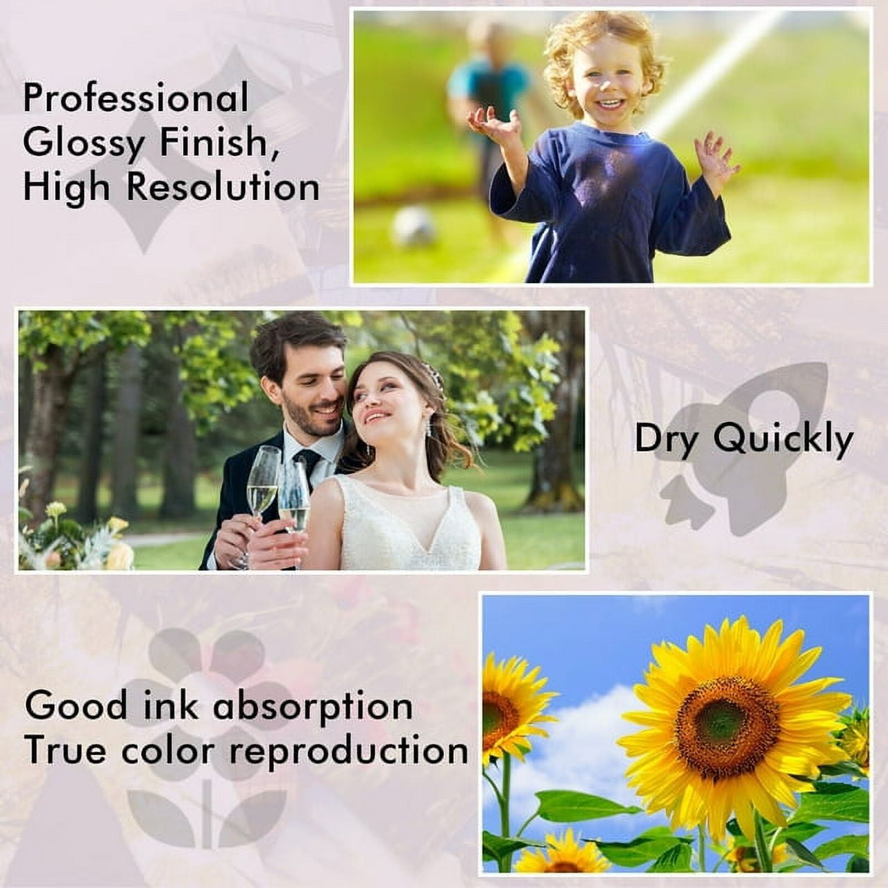 T-Master Premium Glossy Photo Paper 5x7 48lb 300 Sheets 10Mil Picture Paper for Inkjet Printers Canon,Epson,HP, Use Dye Ink