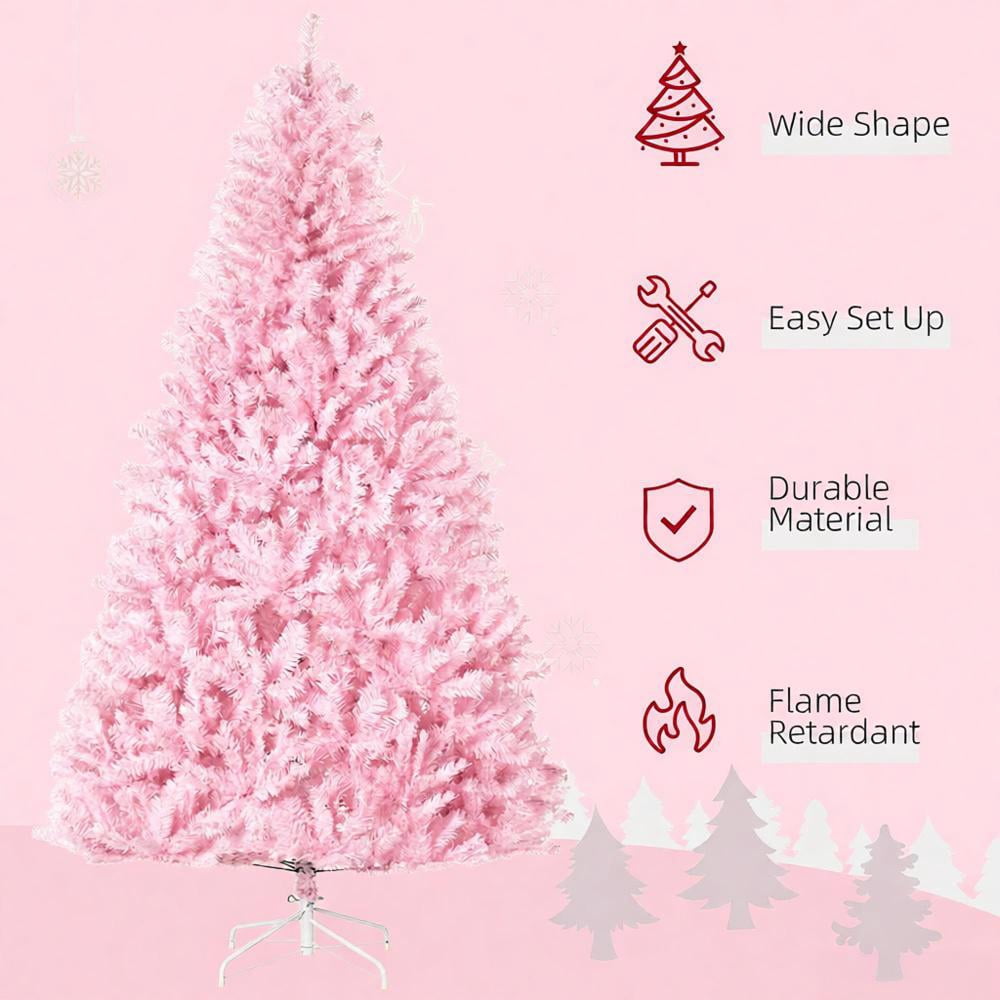 7ft Unlit Pink Christmas Tree 1288 Tips Wide Shape Flame Retardant Indoor Holiday Decor