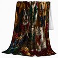 thumbnail image 2 of Holiday Pets with Velvet Bows and Presents, Warm Traditional Style for Pet Lovers, Cozy Fireplace Portrait, Flannel Blanket for Family Room and Bedroom, Christmas Gift and Festive Home Decor, 2 of 9