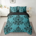 thumbnail image 2 of jejeloiu Damask Victorian Flower 7-Piece Bedding Comforter Set,Halloween Skleleton King Bedding Sets,Cyan Black Bed Sheets For Men Women,Lightweight Room Decorative Reversible, 2 of 8
