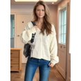 thumbnail image 5 of Women'S Winter Button Down Cardigan Sweaters Casual Coats Oversized Chunky Cable Knit Long Sleeve Outwear White L, 5 of 9