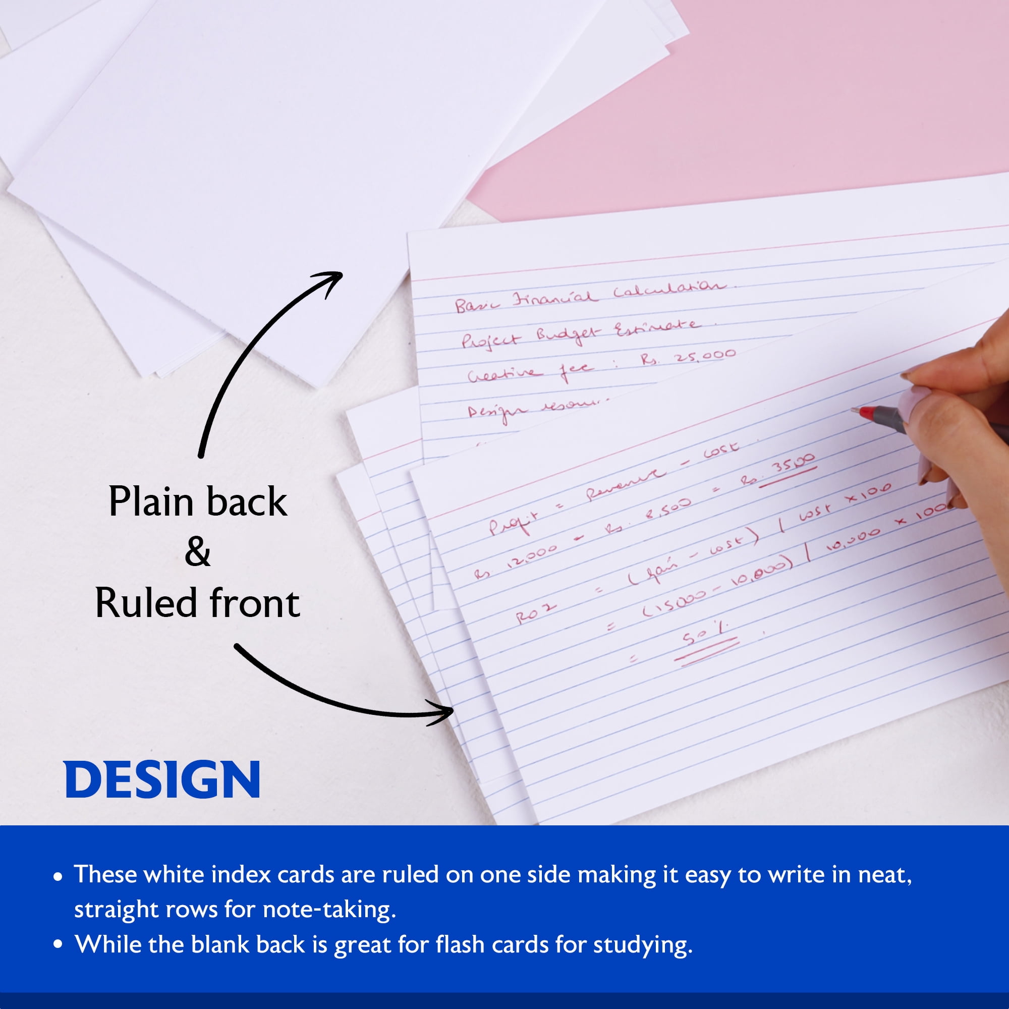 BAZIC Ruled Index Cards 5"X8" 2400 Count, White Ruled Lined Flashcards