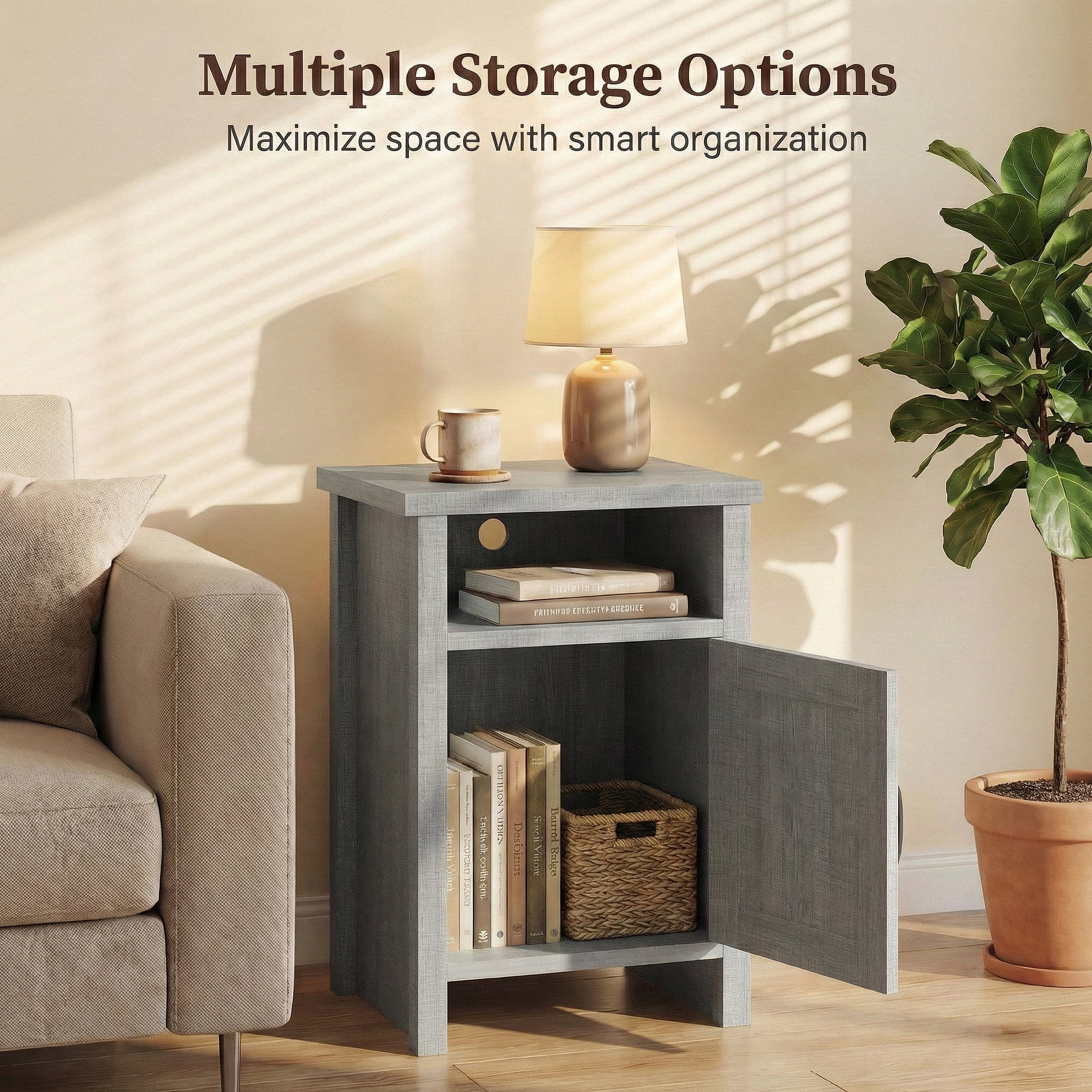 Homall Farmhouse Nightstand 1 Piece with Shelf and Barn Door Wood Modern Beside Tables for Bedroom Living Room, Gray