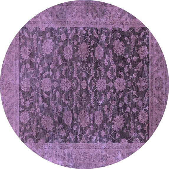 Ahgly Company Machine Washable Indoor Round Oriental Blue Industrial Area Rugs, 6' Round