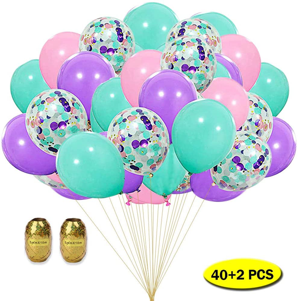 Metallic Blue Balloons Sliver Confetti Balloons Purple Balloons 132Pcs-Metallic Balloon Engagement Graduation Picnic and Party Decorations.