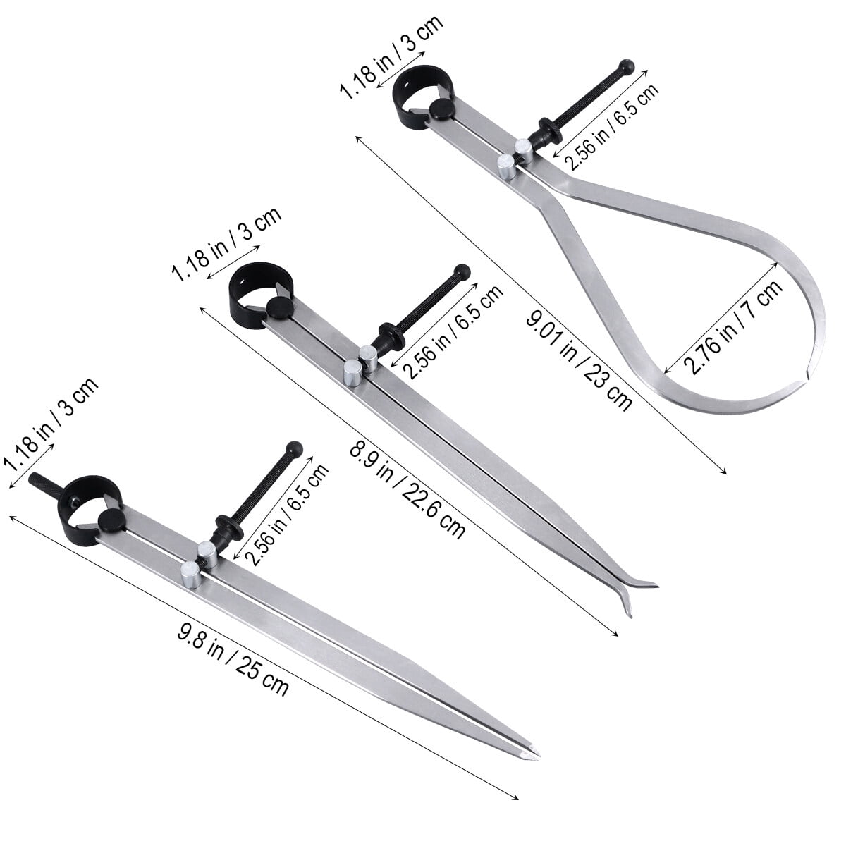 QIFULL 3 Pcs Spring Divider Caliper Set for Fine Adjustment with Carbon Steel Silver for Engineers
