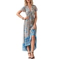 thumbnail image 4 of Mujer Verano Vestido Boho Largo Manga Corta V Cuello Irregular Hem Tie Up Vestido Floral Nituyy Vestido Floral Bohemio Cuello V Largo Verano Mujer, 4 of 5