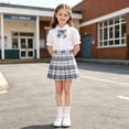 thumbnail image 6 of Girls Preppy School Uniform 3-Piece Set Cotton Short Sleeve Blouse Gray Plaid Skirt Bow Tie for Kids 3T,Size 11-12T, 6 of 6