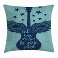 thumbnail image 1 of Music Throw Pillow Cushion Cover, Guitar Silhouette with Wings Stars and a Quote Retro Grunge Look, Decorative Square Accent Pillow Case, 18 X 18 Inches, Pale Slate Blue and Navy Blue, by Ambesonne, 1 of 2