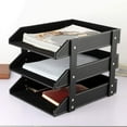 thumbnail image 4 of Leather Desk File Organizer, 3-Layer Stackable Tray, Used to Store documents, folders, Stationery, Magazines, Newspapers, Letters, and Other Home Office Sundries Desktop Organization Holder(Black), 4 of 14