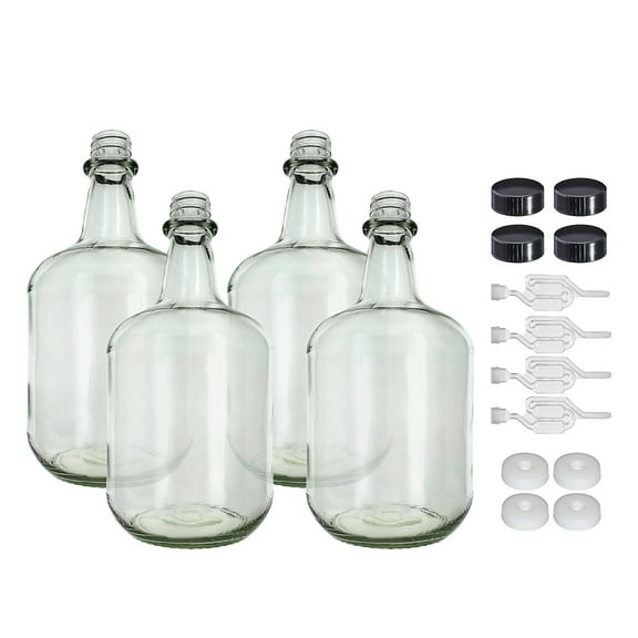 3L Jug Flint - White Cap with Hole, Econo Three-Piece Airlock, and Polyseal Cap Pack of Four