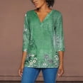 thumbnail image 2 of DondPO Womens Tops Womens 3/4 Sleeve Tops Summer Casual V Neck Tshirt Ladies 2024 Floral Print Daily Tees Tunic Blouses Blouses for Women Oversized Tshirts for Women Green 3XL, 2 of 5