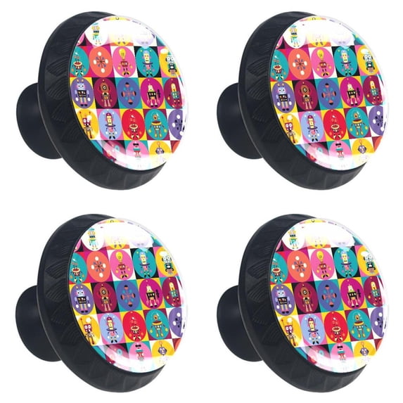4 Pcs robots pattern Knobs for Kitchen Cabinet Cupboard Dresser Bookcase Drawer Pulls Handles Round Home Decor