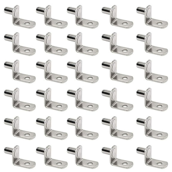 30 Pieces 5mm Bracket Style Cabinet Shelf Pins with Hole 3.84mm Hole Shelf Support Pegs L-Shaped Hardware Heavy Duty Shelf Support Pins for Kitchen Cabinet Furniture Book Shelves, Silver-Tone