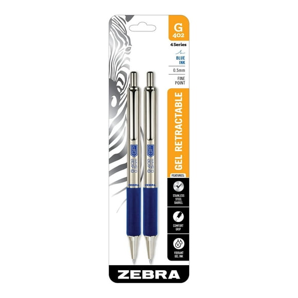 Bolígrafo de gel Zebra Pen G-402 retráctil de acero inoxidable fino de 0,5 mm