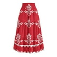 thumbnail image 4 of Yucgh Women's High Waisted Midi Skirt with Drawstring, Floral Pleated Tiered Summer Skirt, Lightweight Flowy Beach Skirt for Casual Wear,Red,2XL, 4 of 5