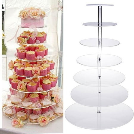 7 Tier Acrylic Glass Square Cupcake Stand - Tiered Cake Stand - Clear Stacked Party Cupcake Tree - Dessert Display Holders - Cupcake Tower For Wedding, Happy