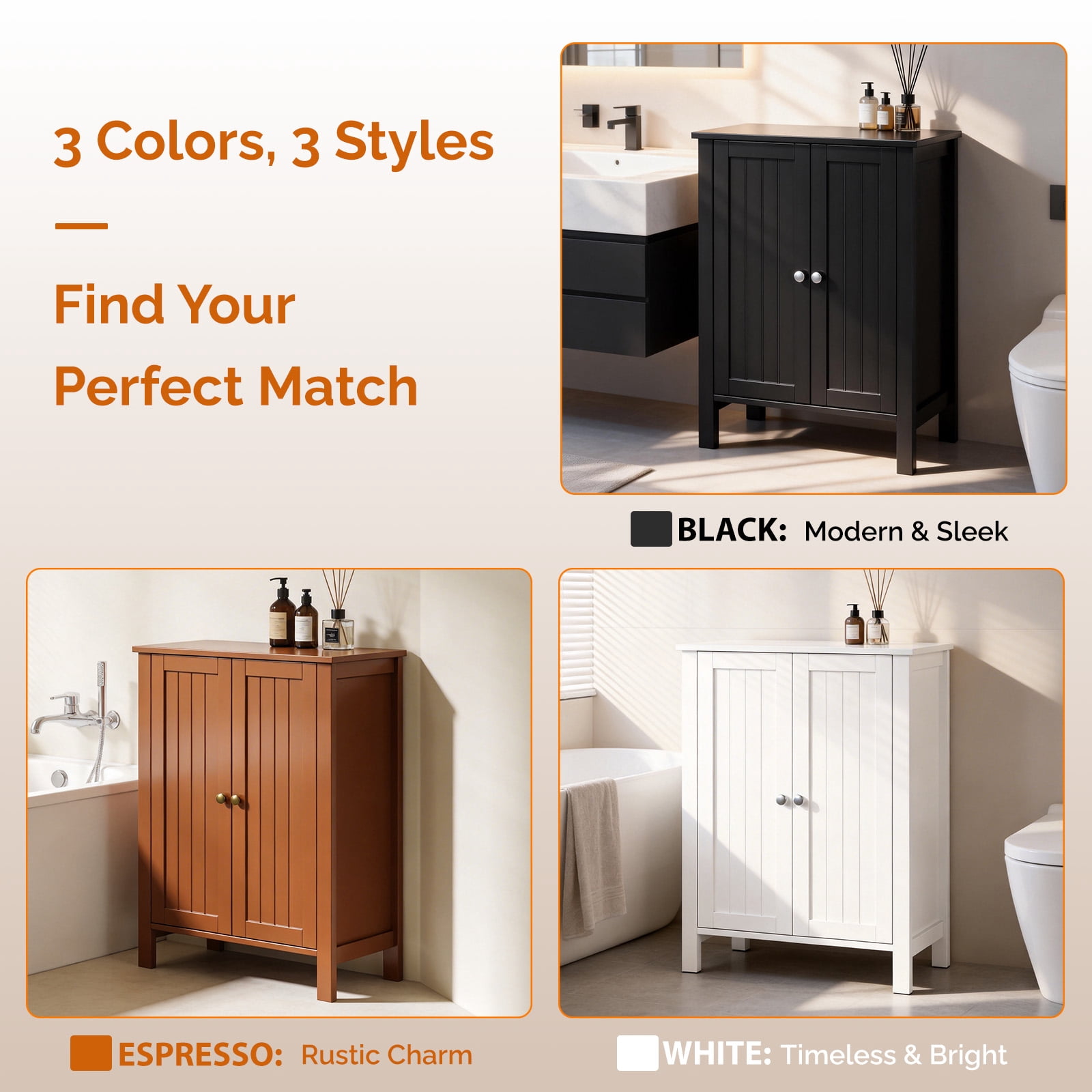 Ktaxon Bathroom Floor Cabinet Storage with 2 Doors and Adjustable Shelves, Black