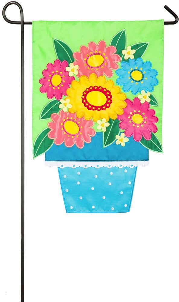 Evergreen Flower Pot Applique Garden Flag, 12.5 x 18 inches, Welcome