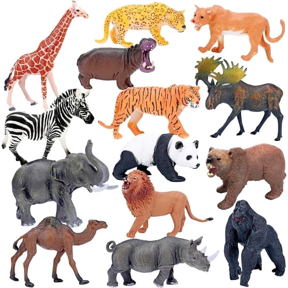 TEAMD Safari Animal Figures Set, Realistic Jungle Zoo Toys, Elephant, Giraffe, Lion, Tiger, Gorilla Animal Learning Toys for Kids Toddlers Boys