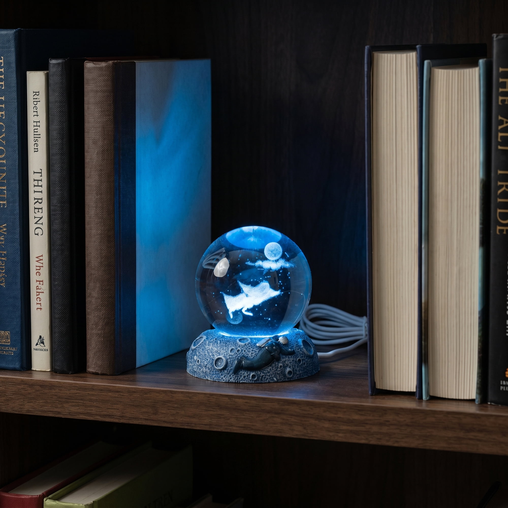 Unique Bargains Glowing Crystal Ball 3D Glass Ornament with LED Light Base Blue Style E