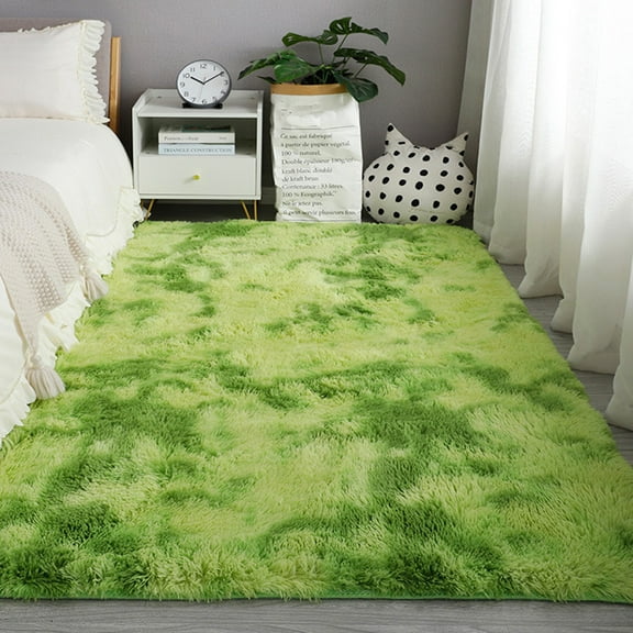 Soft Plush Area Rug 47 x 63inch Shaggy Green Fluffy Comfortable Furry Carpet for Living Room Bedroom Floor Mat