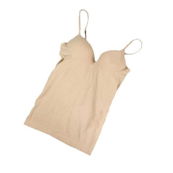 RENACLIPY 1Pack Women Shoulder Pads Sleeveless T-Shirt Beige Spandex V Neck Padded