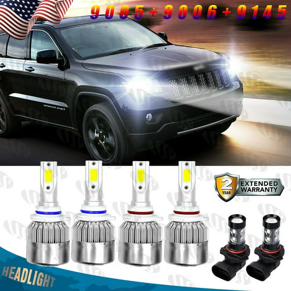 6x LED Headlight Bulbs Hi/Low Beam Fog Lights For Jeep Grand Cherokee 1999-2004