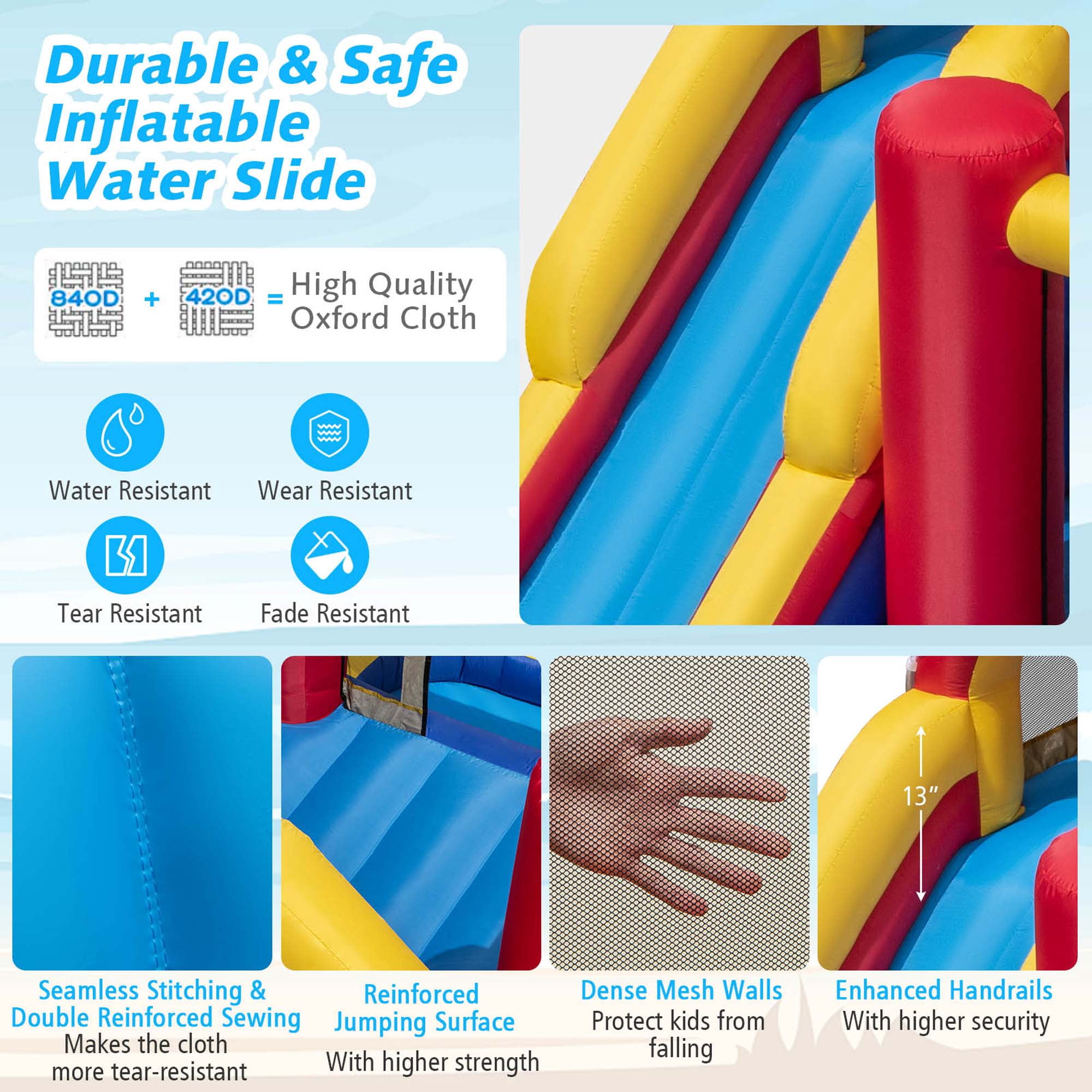 Costway Inflatable Water Slide Giant Kids Splash Pool with Double Slides & 950W Blower