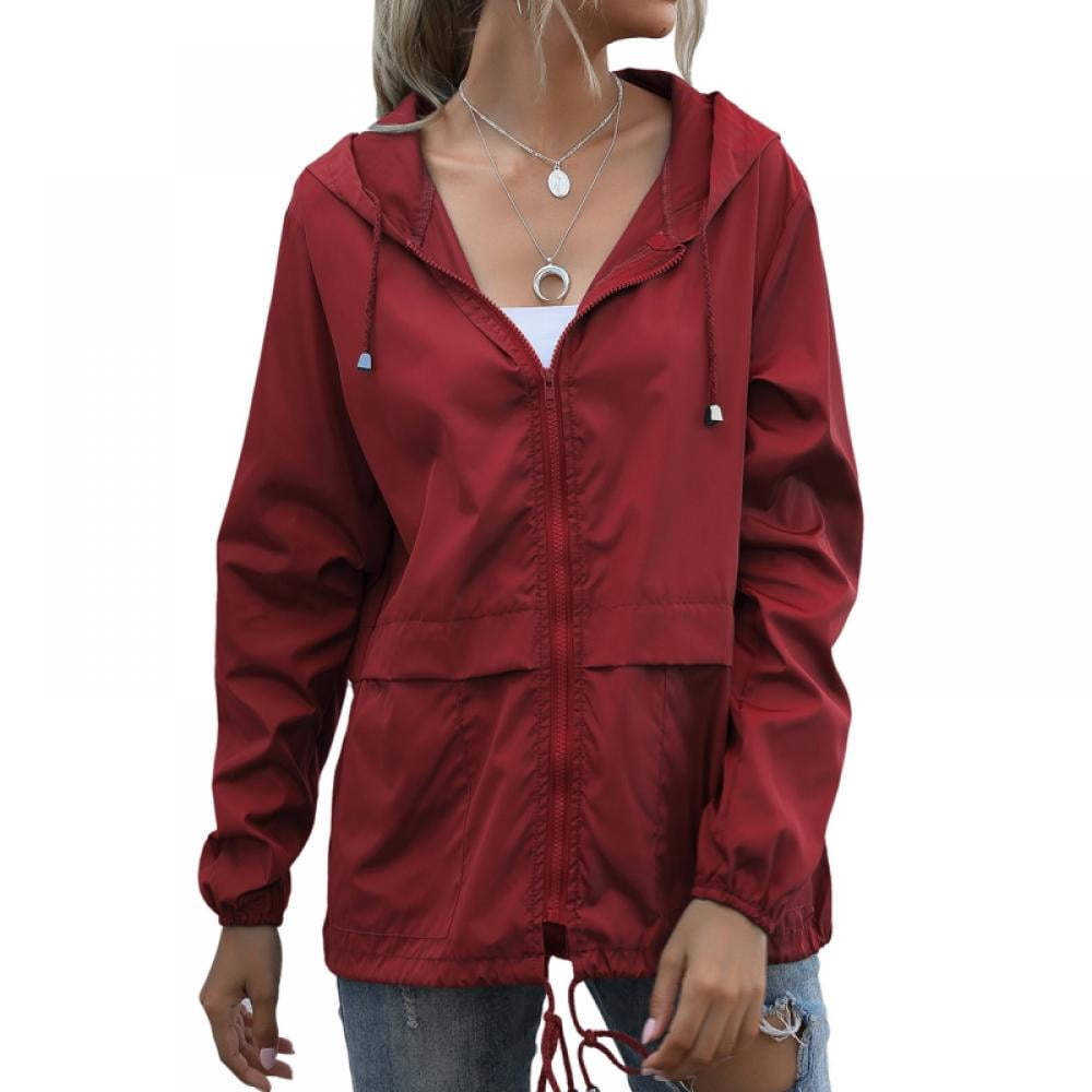 Women's Waterproof Raincoat Lightweight Rain Jacket Hooded Windbreaker With Pockets For Outdoor