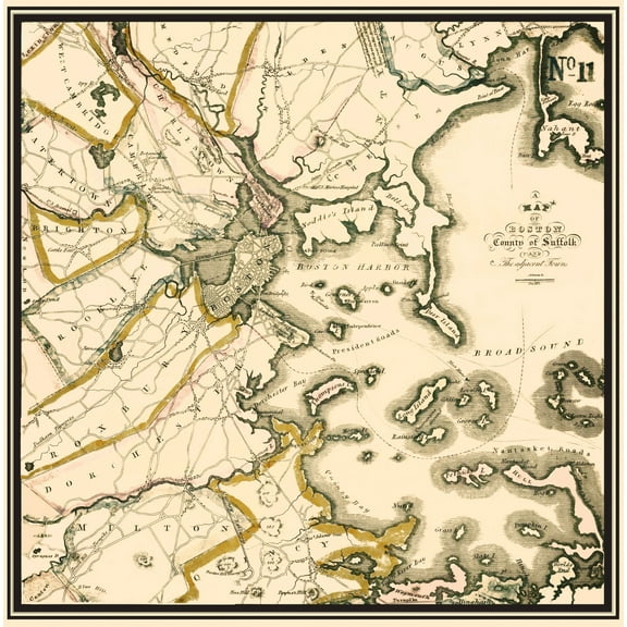 Historic City Map - Boston Massachusetts - Bowen 1830 - 23 x 23.23 - Vintage Wall Art