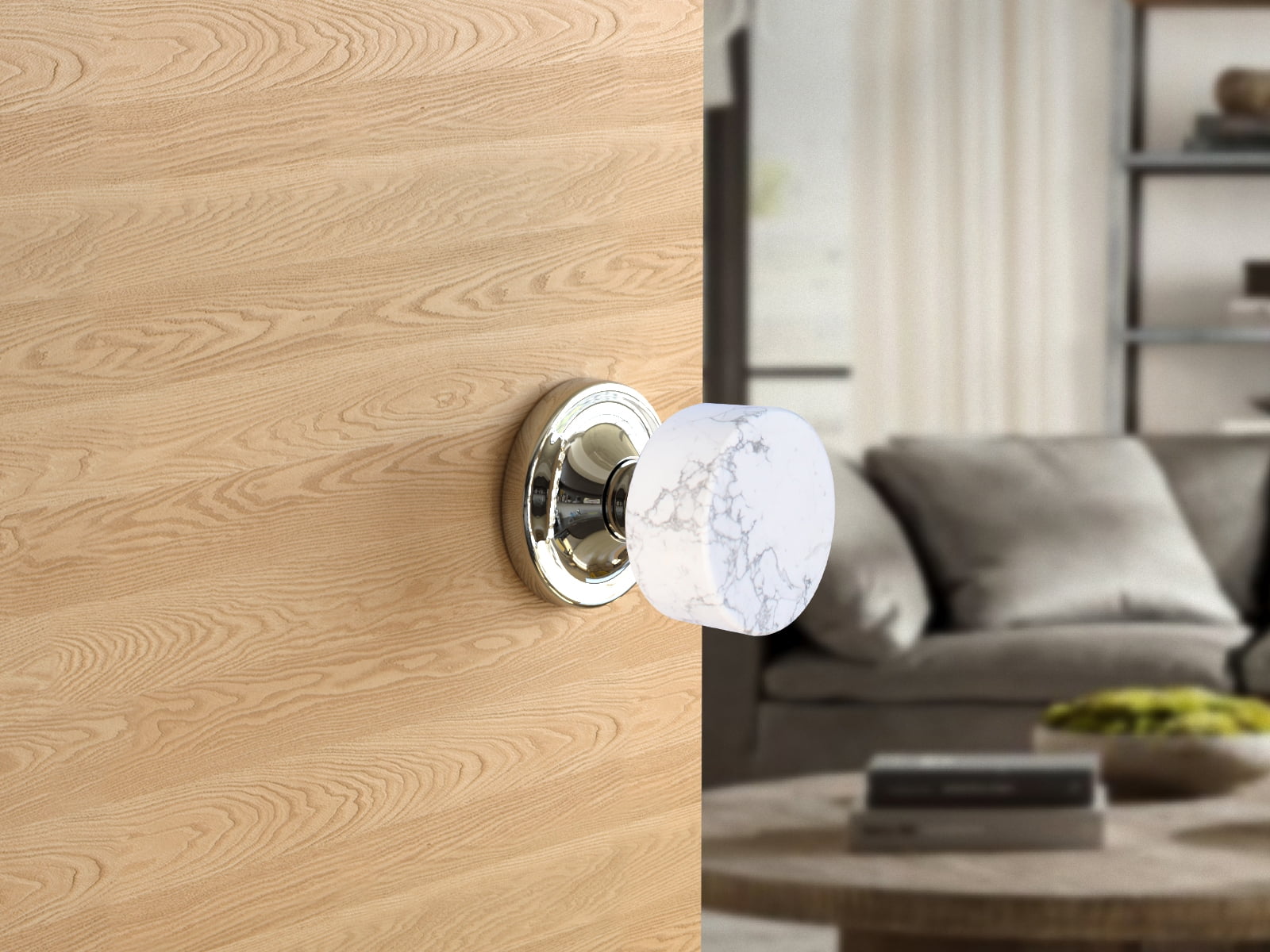 Dummy Round White Marble Stone Door Knobs Polished Chrome Round Rosette