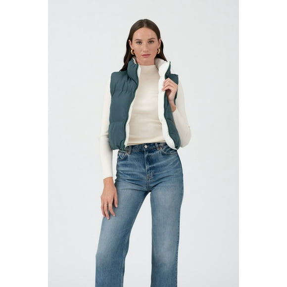 Blu Pepper Women's Reversible Zip Up Cropped Puffer Vest