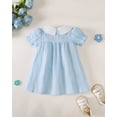 thumbnail image 4 of 6 Months Baby Girls Dress 12 Months Girls Short Sleeve Dress Peter-Pan Collar Bubble Sleeve Infant Girls Summer Solid Color Dress Blue, 4 of 9