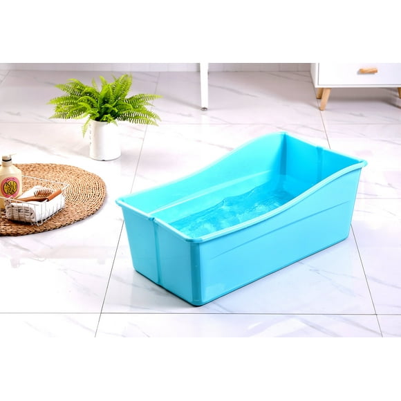 G Ganen Plastic Foldable Bathtub for Shower Portable Ice Bath Tub Blue 30Inch